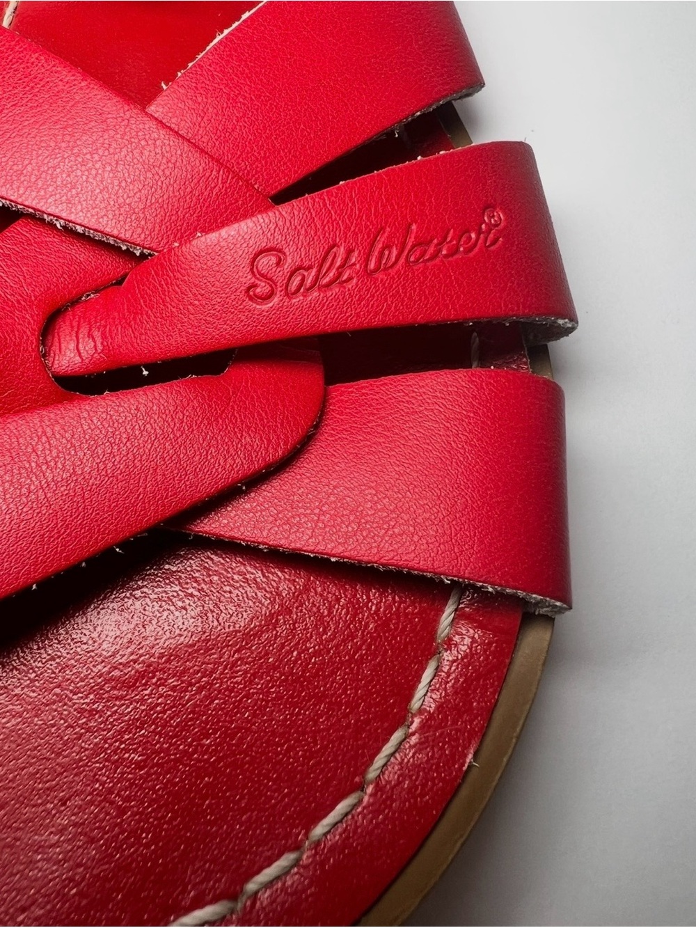 Salt Water Red Leather Women's Sandals cottagecore cherry red vacation size 7